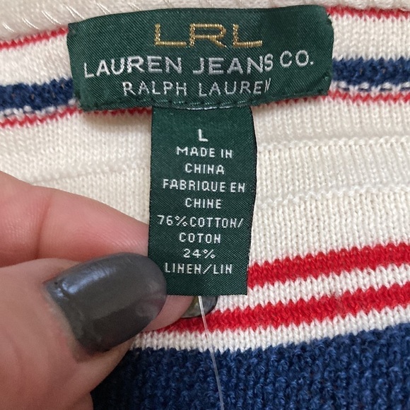 LRL Lauren Jeans striped top size L - Picture 3 of 7